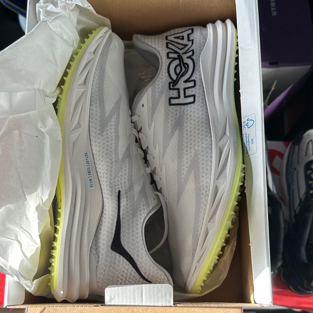 Hoka White Running Shoes with Lime Accents